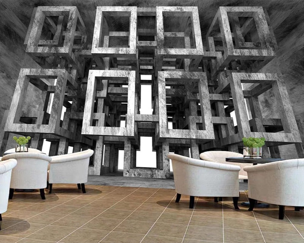 3D Wallpaper Geometric Cement Wall